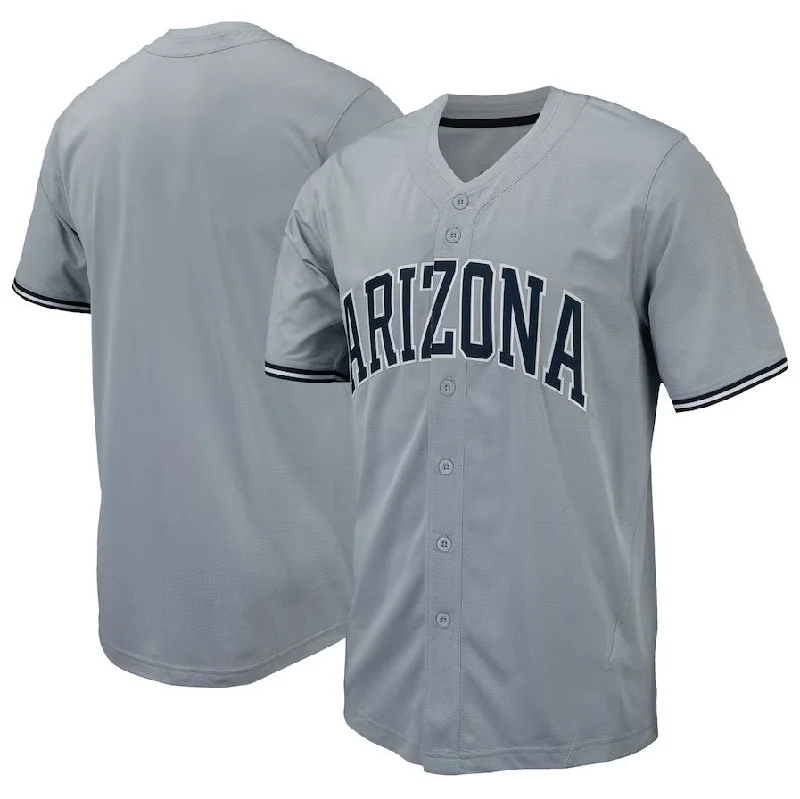 A.Wildcats Replica Full-Button Baseball Jersey - Gray Stitched American College Jerseys