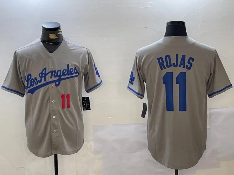 Los Angeles Dodgers #11 Miguel Rojas Number Grey With los Cool Base Stitched Baseball Jerseys