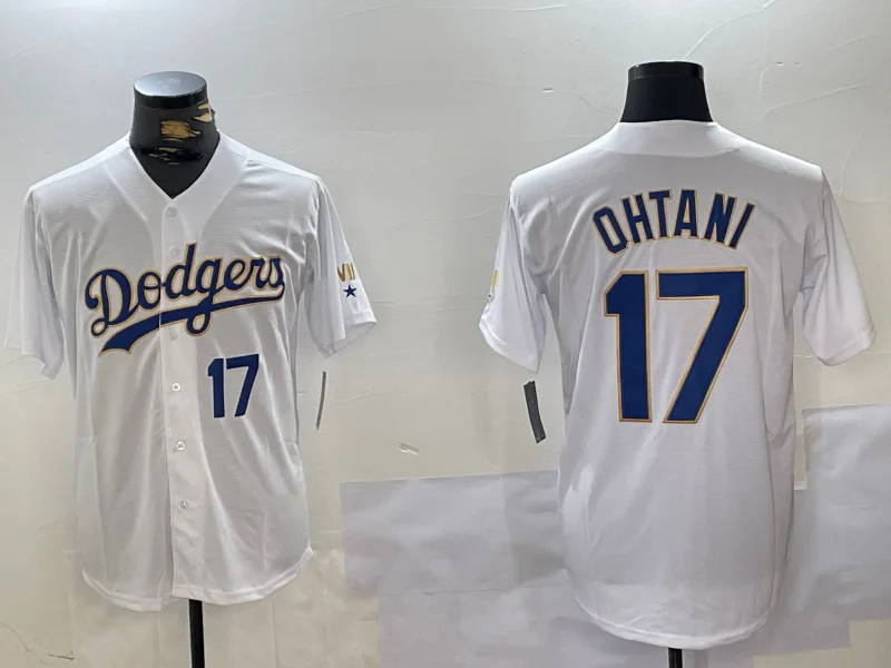 Los Angeles Dodgers #17 Shohei Ohtani Number White Gold Championship Stitched Cool Base Baseball Jerseys