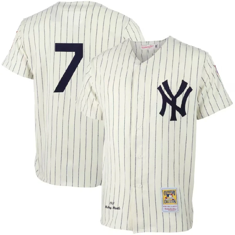 New York Yankees #7 Mickey Mantle Mitchell & Ness 1951 Cooperstown Collection Authentic Jersey - Cream. Stitches Baseball Jerseys