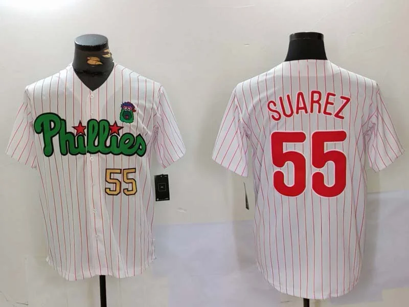 Philadelphia Phillies #55 Ranger Suárez White Green Cool Base Stitched Baseball Jersey