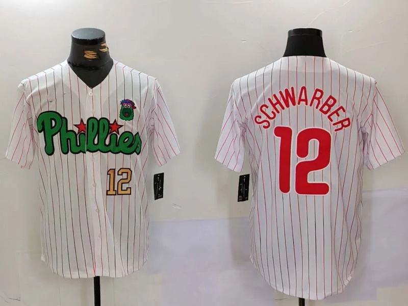 Philadelphia Phillies #12 Kyle Schwarber White Green Cool Base Stitched Baseball Jersey