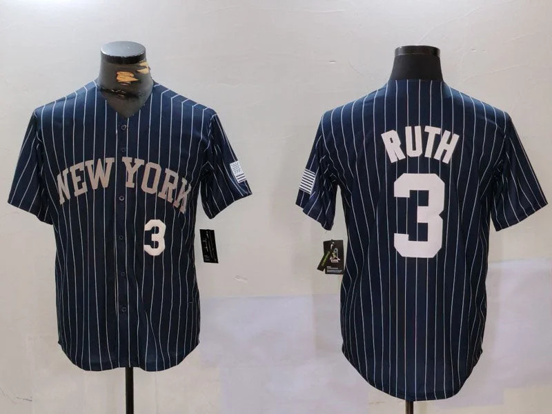 New York Yankees #3 Babe Ruth Navy Pinstripe Fashion Cool Base Baseball Jersey