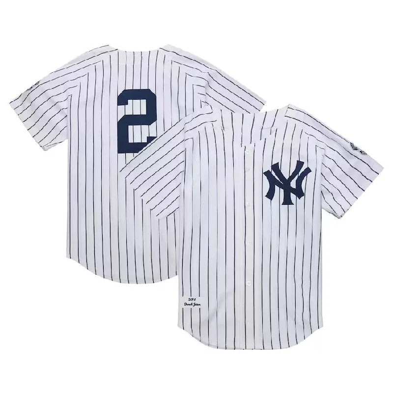 New York Yankees #2 Derek Jeter Mitchell & Ness 2014 Cooperstown Collection Authentic Throwback Jersey - White Stitches Baseball Jerseys