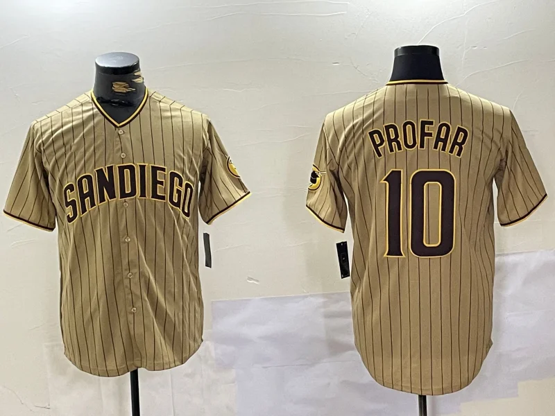 San Diego Padres #10 Jurickson Profar Khaki Team Logo Cool Base Stitched Baseball Jersey