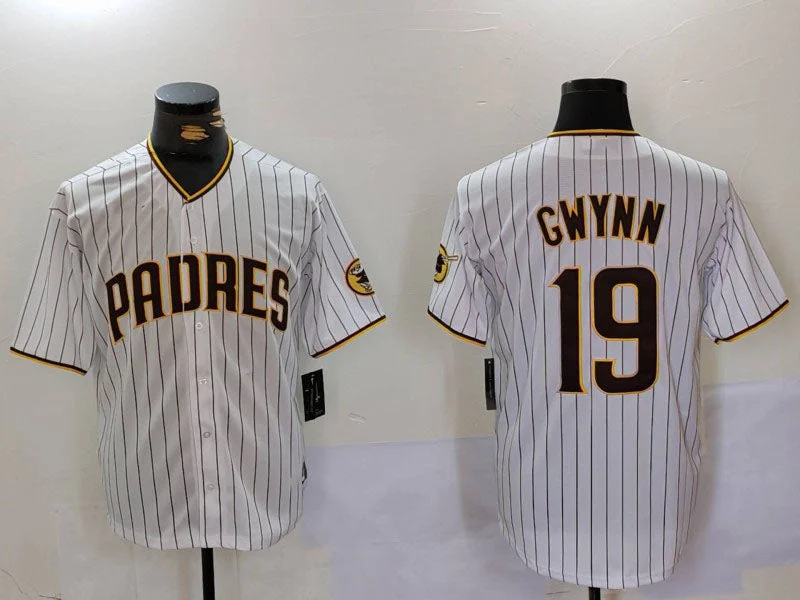 San Diego Padres #19 Tony Gwynn White Team Logo Stitched Cool Base Baseball Jersey