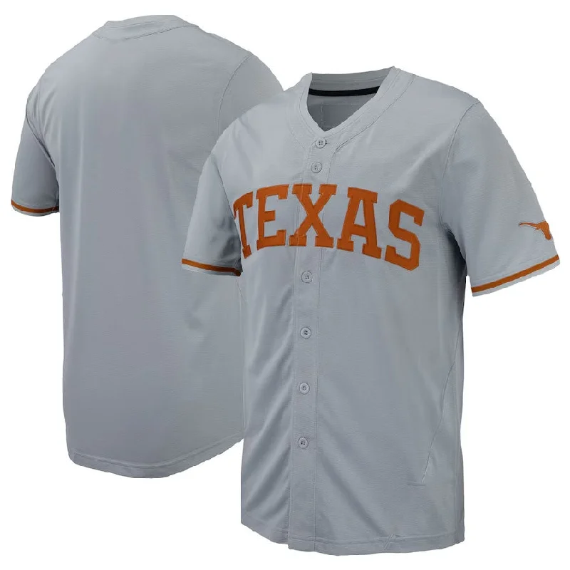 T.Longhorns Replica Full-Button Baseball Jersey - Gray American College Jerseys