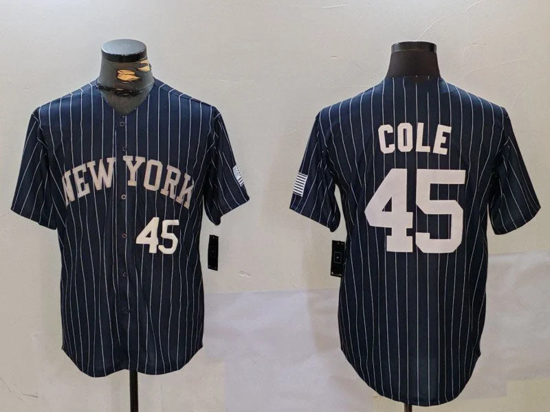 New York Yankees #45 Gerrit Cole Navy Pinstripe Fashion Cool Base Baseball Jersey