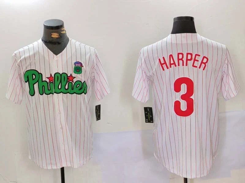 Philadelphia Phillies #3 Bryce Harper White Green Cool Base Stitched Baseball Jersey