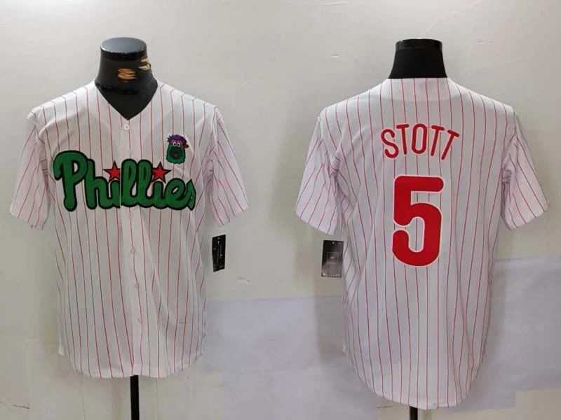 Philadelphia Phillies #5 Bryson Stott White Green Cool Base Stitched Baseball Jersey