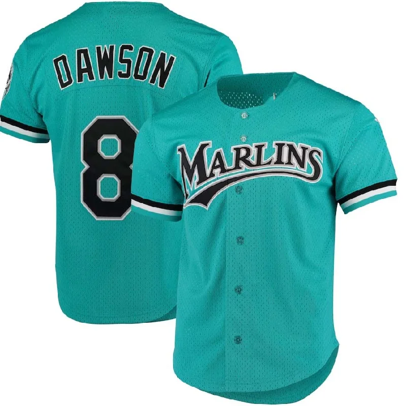 Florida Marlins #8 Andre Dawson Mitchell & Ness Cooperstown Collection Mesh Batting Practice Button-Up Jersey - Teal Stitched Baseball Jersey