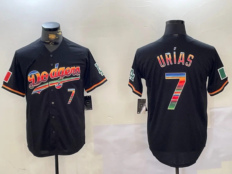 Los Angeles Dodgers #7 Julio Urias Black Rainbow Mexico Cool Base Stitched Baseball Jerseys