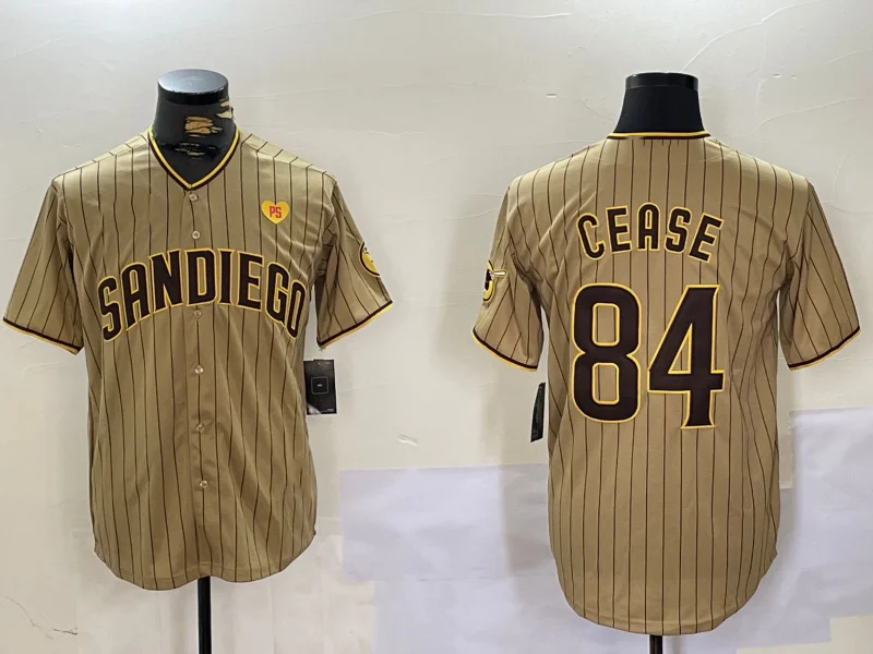 San Diego Padres #84 Dylan Cease Khaki Team Logo With PS Patch Stitched Cool Base Baseball Jersey