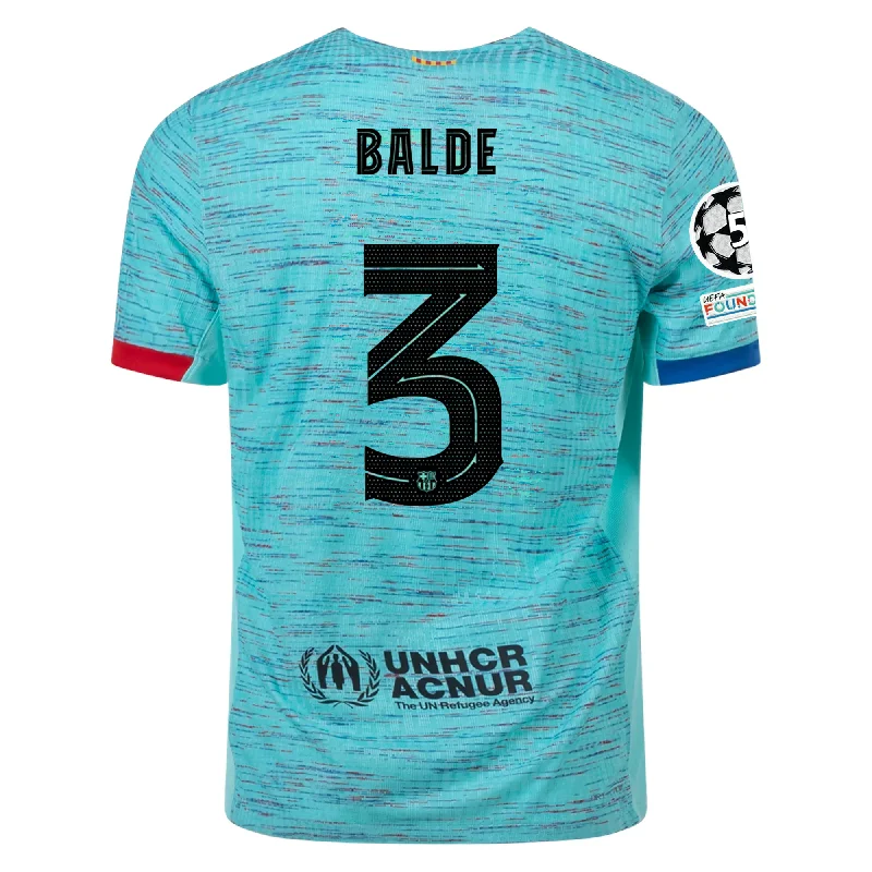 Nike Barcelona Authentic Alejandro Balde Match Vaporknit Third Jersey w/ Champions League Patches 23/24 (Light Aqua/Royal Blue)