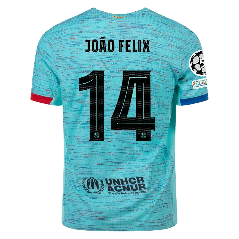 Nike Barcelona Authentic Joao Felix Match Vaporknit Third Jersey w/ Champions League Patches 23/24 (Light Aqua/Royal Blue)