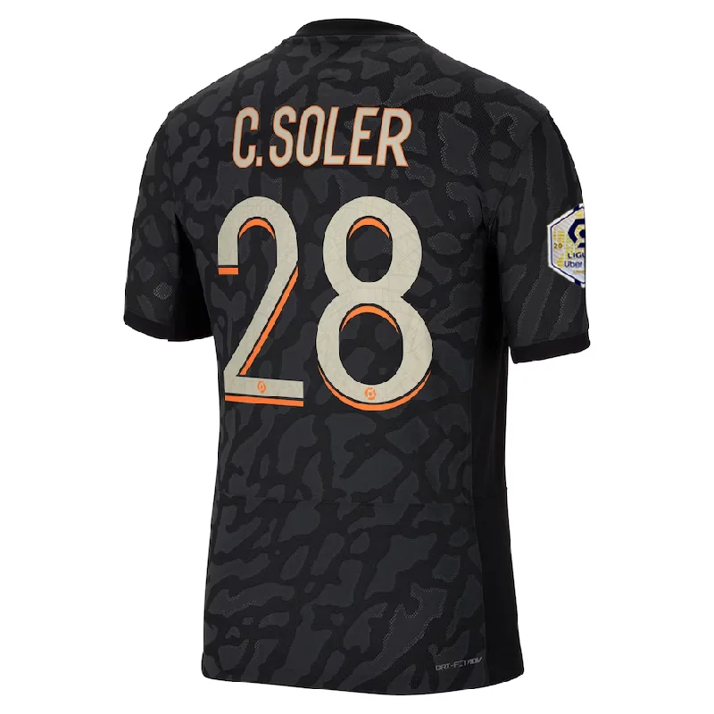 Nike Paris Saint-Germain Authentic Carlos Soler Match Third Jersey w/ Ligue 1 Champion Patch  23/24 (Anthracite/Black/Stone)