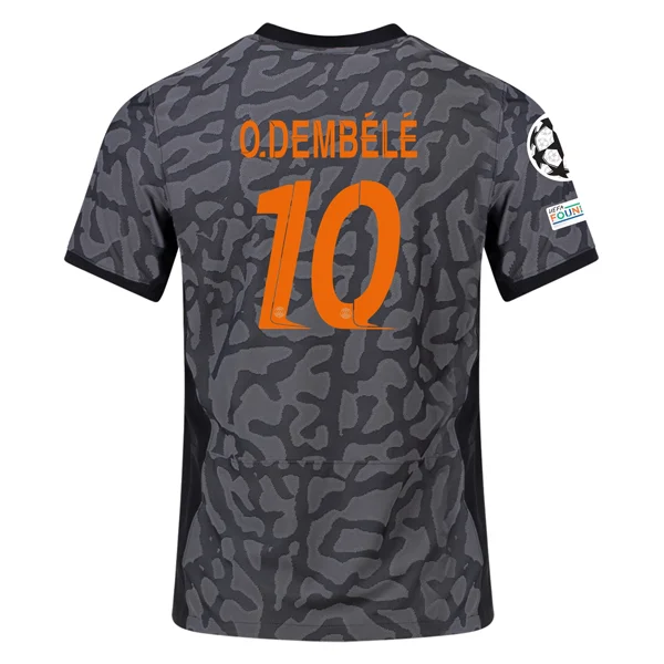 Nike Paris Saint-Germain Authentic Ousmane Dembele Match Third Jersey w/ Champions League Patches 23/24 (Anthracite/Black/Stone)