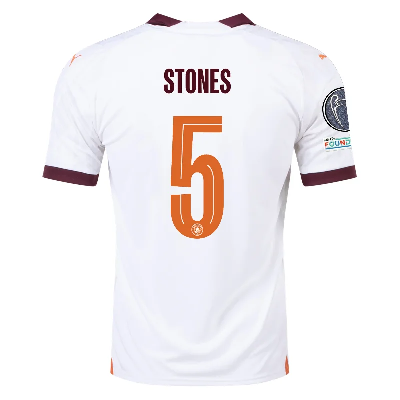 Puma Manchester City John Stones Away Jersey w/ Champions League Patches 23/24 (Puma White/Aubergine)