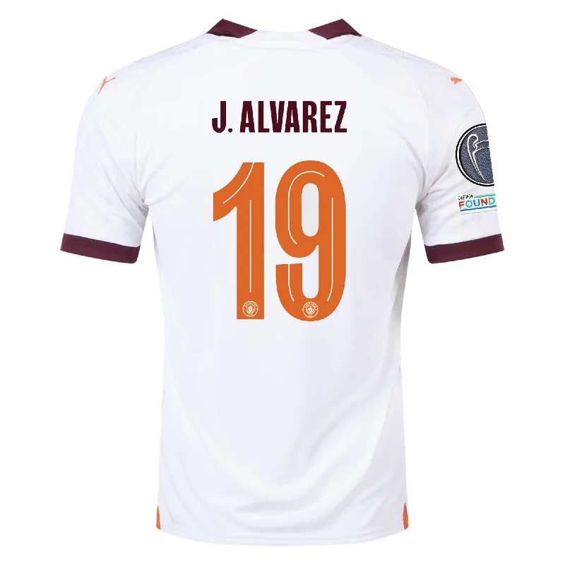 Puma Manchester City Julian Alvarez Away Jersey w/ Champions League Patches 23/24 (Puma White/Aubergine)