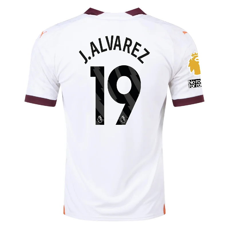 Puma Manchester City Julian Alvarez Away Jersey w/ EPL + No Room For Racism Patches 23/24 (Puma White/Aubergine)