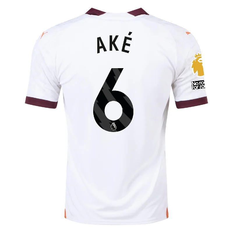 Puma Manchester City Nathan Ake Away Jersey w/ EPL + No Room For Racism Patches 23/24 (Puma White/Aubergine)