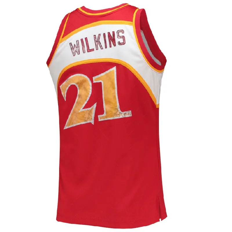 A.Hawks #21 Dominique Wilkins Mitchell & Ness 1996-97 Hardwood Classics 75th Anniversary Diamond Swingman Jersey Red Stitched American Basketball Jersey