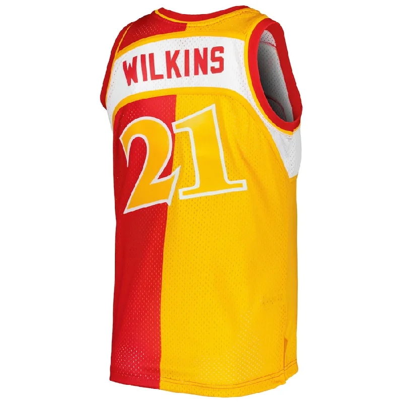 A.Hawks #21 Dominique Wilkins Mitchell & Ness Hardwood Classics 1986-87 Split Swingman Jersey Red Stitched American Basketball Jersey