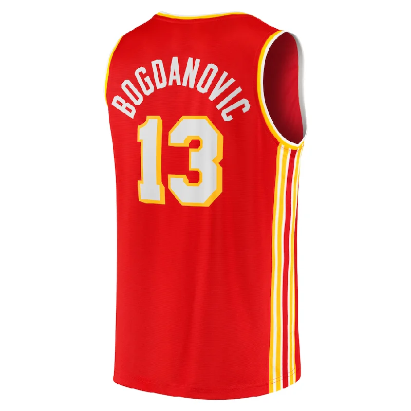 A.Hawks #13 Bogdan Bogdanovic Fanatics Branded 2021-22 Fast Break Replica Jersey Icon Edition Red Stitched American Basketball Jersey