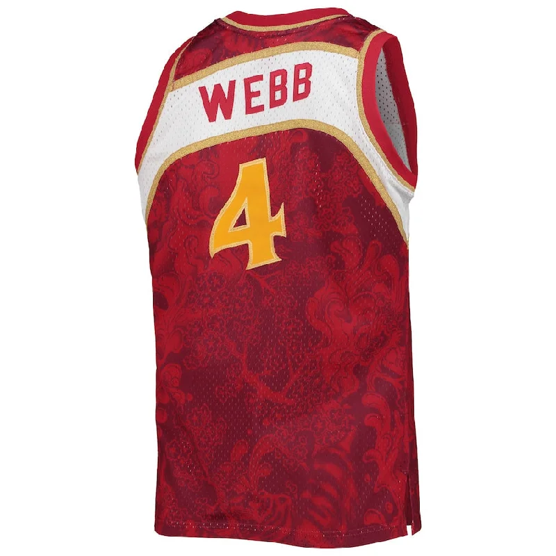 A.Hawks #4 Spud Webb Mitchell & Ness Hardwood Classics 1986-87 Lunar New Year Swingman Jersey Red Stitched American Basketball Jersey