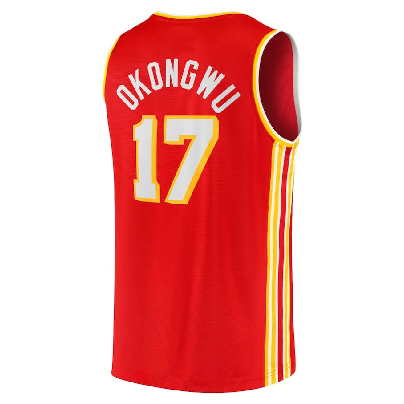 A.Hawks #17 Onyeka Okongwu Fanatics Branded 2020 Draft First Round Pick Fast Break Replica Jersey Icon Edition Red Stitched American Basketball Jersey