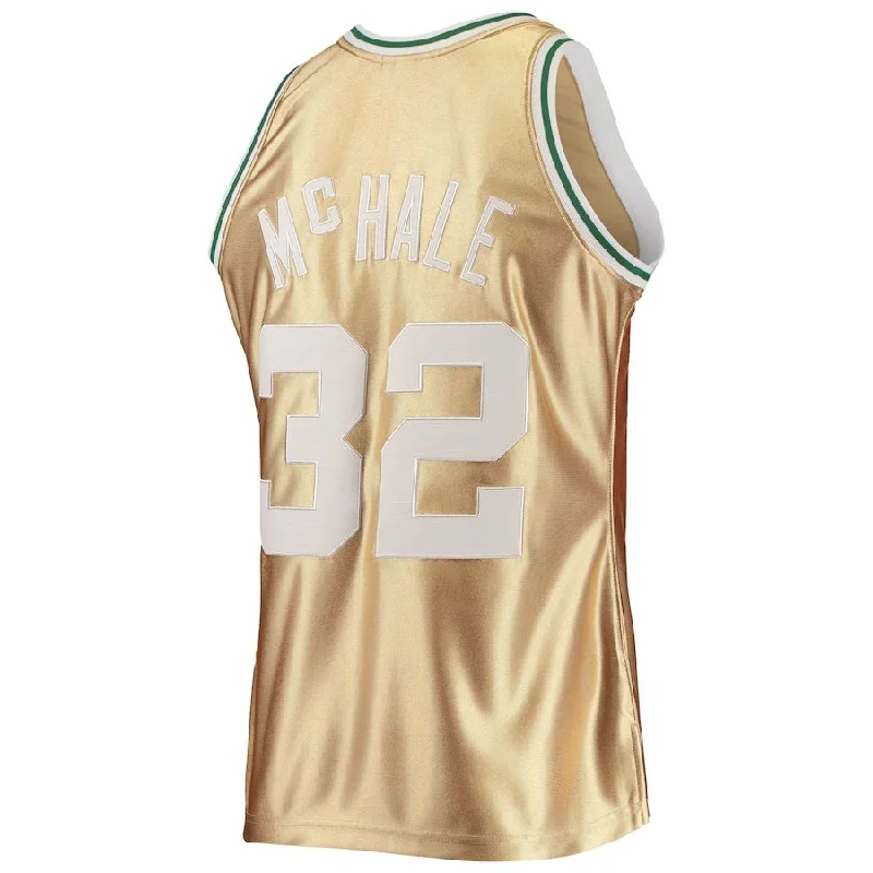 B.Celtics #32 Kevin McHale Mitchell & Ness 75th Anniversary 1985-86 Hardwood Classics Swingman Jersey Gold Stitched American Basketball Jersey