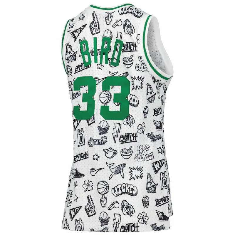 B.Celtics #33 Larry Bird Mitchell & Ness 1985 Doodle Swingman Jersey White Stitched American Basketball Jersey