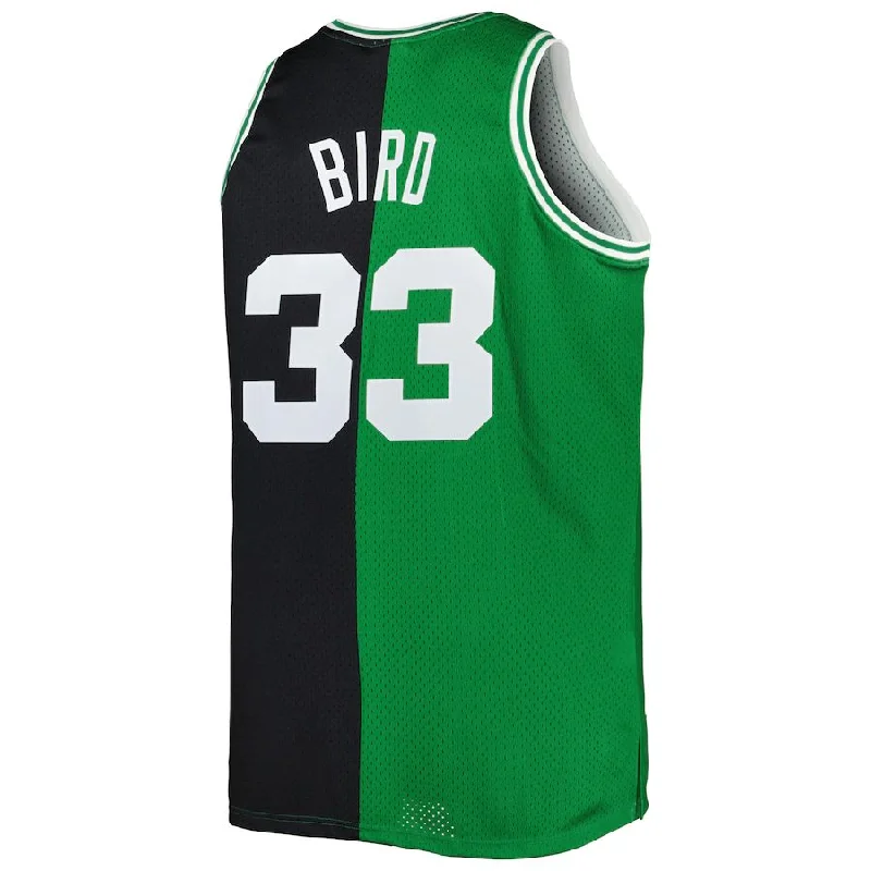 B.Celtics #33 Larry Bird Mitchell & Ness Big & Tall Hardwood Classics 1985-86 Split Swingman Jersey  Black Kelly Green Stitched American Basketball Jersey