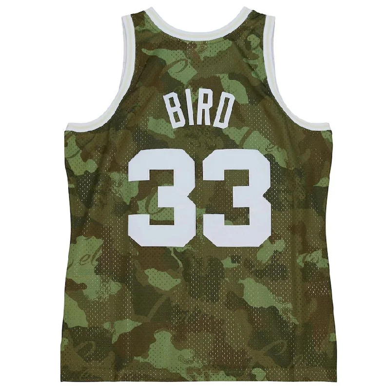 B.Celtics #33 Larry Bird Mitchell & Ness Unisex Hardwood Classics 1985-86 Ghost Green Swingman Jersey  Camo Stitched American Basketball Jersey