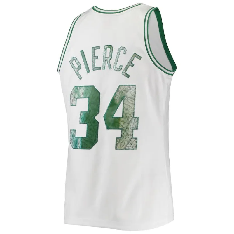 B.Celtics #34 Paul Pierce Mitchell & Ness 1996-97 Hardwood Classics 75th Anniversary Diamond Swingman Jersey White Stitched American Basketball Jersey