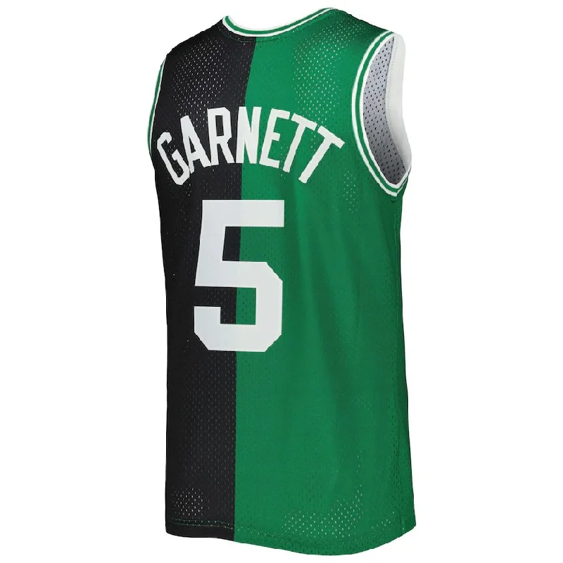 B.Celtics #5 Kevin Garnett Mitchell & Ness Hardwood Classics 2007-08 Split Swingman Jersey Black Kelly Green Stitched American Basketball Jersey