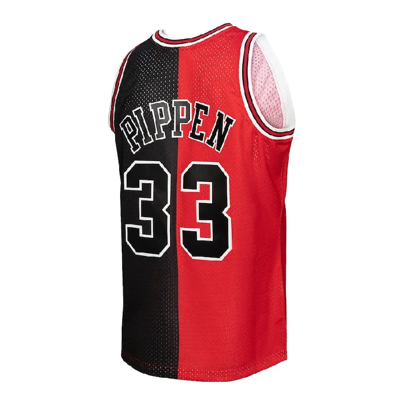 C.Bulls #33 Scottie Pippen Mitchell & Ness Hardwood Classics 1997-98 Split Swingman Jersey Red Black Stitched American Basketball Jersey