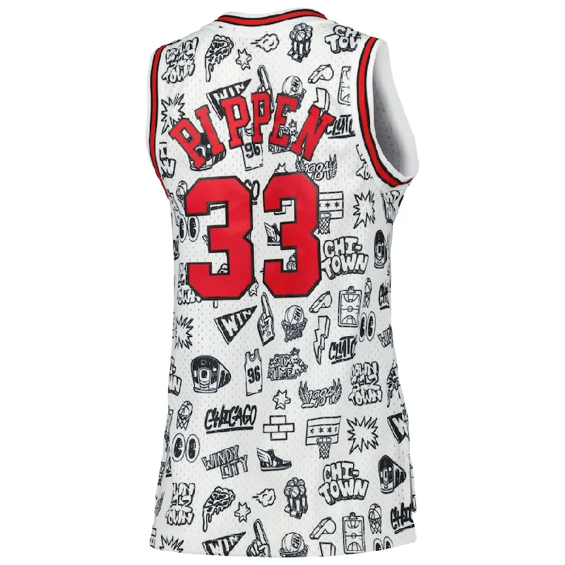 C.Bulls #33 Scottie Pippen Mitchell & Ness 1997 Doodle Swingman Jersey White Stitched American Basketball Jersey