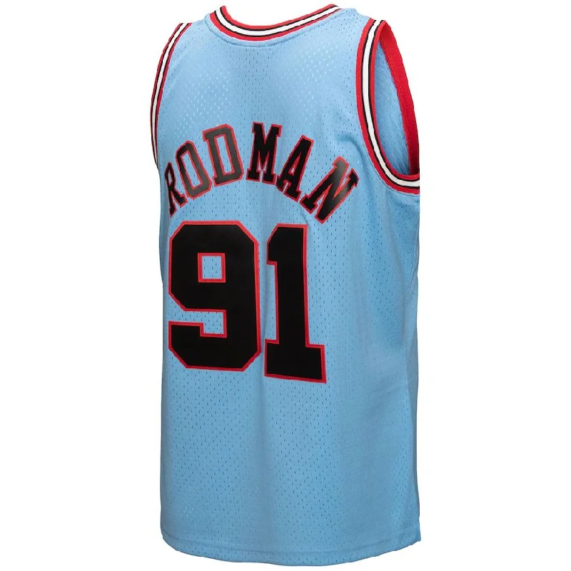 C.Bulls #91 Dennis Rodman Mitchell & Ness 1997-98 Hardwood Classics Reload 3.0 Swingman Jersey Light Blue Stitched American Basketball Jersey