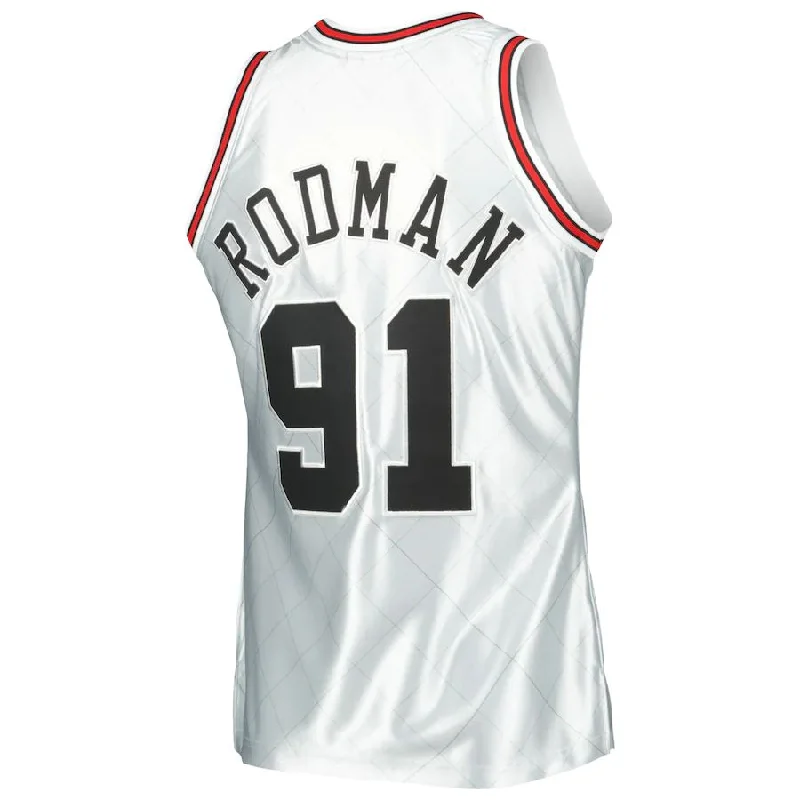 C.Bulls #91 Dennis Rodman Mitchell & Ness 1997-98 Hardwood Classics 75th Anniversary Swingman Jersey Platinum Stitched American Basketball Jersey