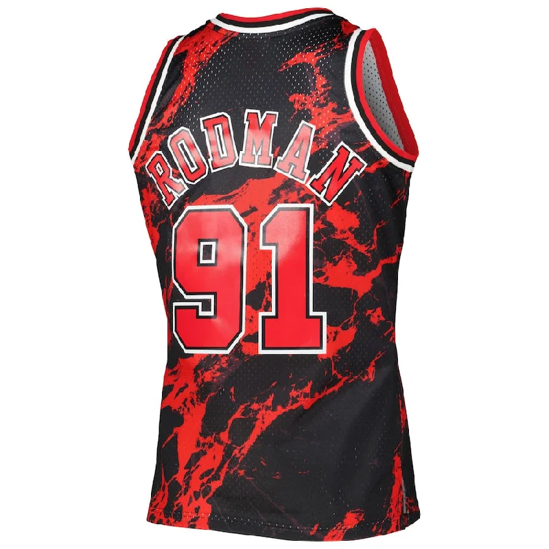 C.Bulls #91 Dennis Rodman Mitchell & Ness 1995-96 Hardwood Classics Marble Swingman Jersey Black Stitched American Basketball Jersey