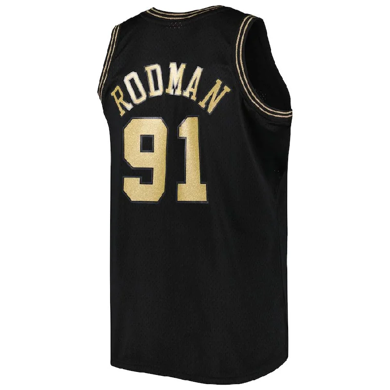 C.Bulls #91 Dennis Rodman Mitchell & Ness Team Big & Tall Hardwood Classics 1997-98 Swingman Jersey Black Stitched American Basketball Jersey