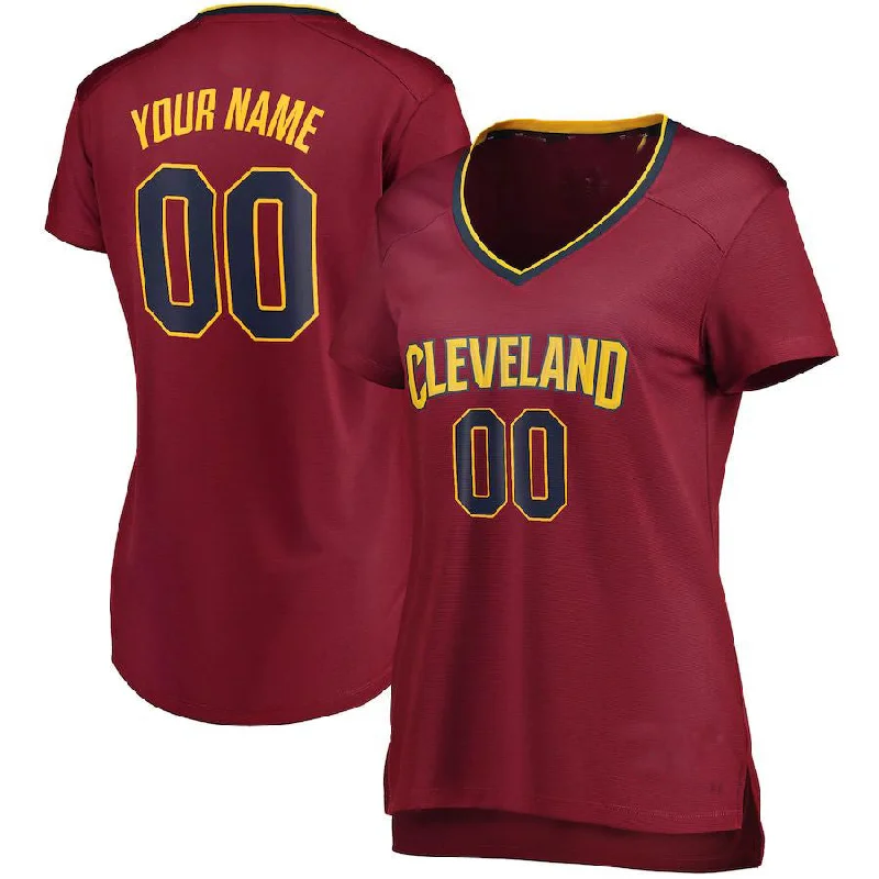 Custom C.Cavaliers Fanatics Branded Fast Break Icon Edition Wine American Stitched Basketball Jersey