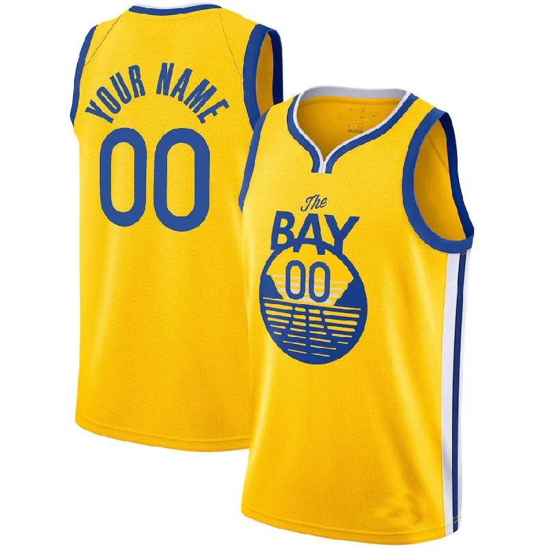 Custom G.State Warriors 2019-20 Swingman Jersey Yellow Statement Edition Stitched Basketball Jersey