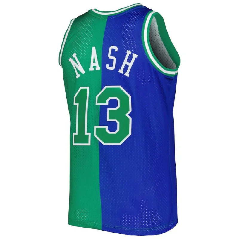 D.Mavericks #13 Steve Nash Mitchell & Ness Hardwood Classics 1998-99 Split Swingman Jersey Blue Green Stitched American Basketball Jersey