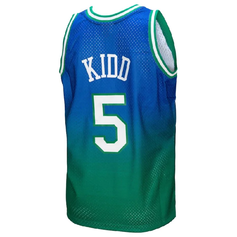 D.Mavericks #5 Jason Kidd Mitchell & Ness 1994-95 Hardwood Classics Fadeaway Swingman Player Jersey Green Navy Stitched American Basketball Jersey