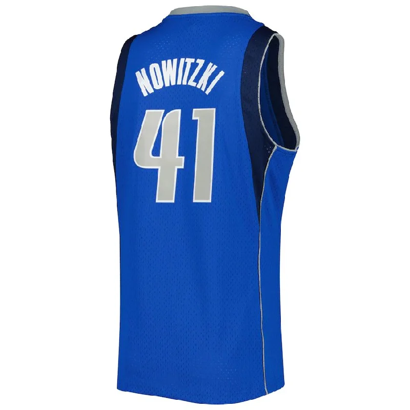 D.Mavericks #41 Dirk Nowitzki Mitchell & Ness 2010-11 Hardwood Classics Swingman Jersey Blue Stitched American Basketball Jersey