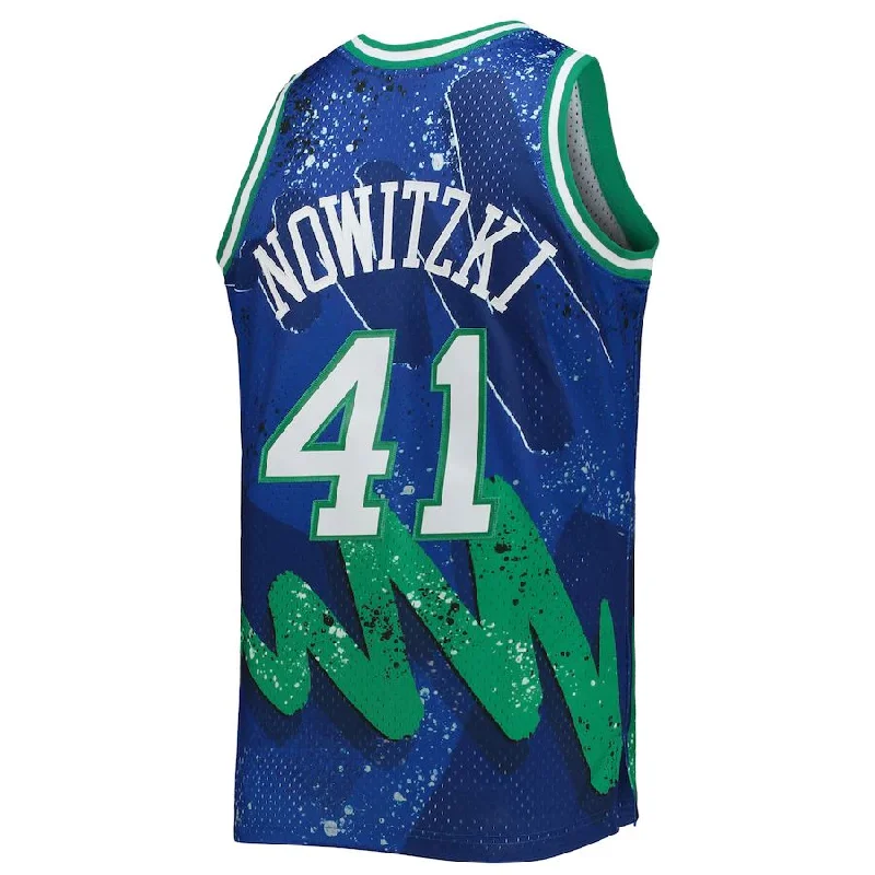 D.Mavericks #41 Dirk Nowitzki Mitchell & Ness Hardwood Classics 1998-99 Hyper Hoops Swingman Jersey Blue Stitched American Basketball Jersey