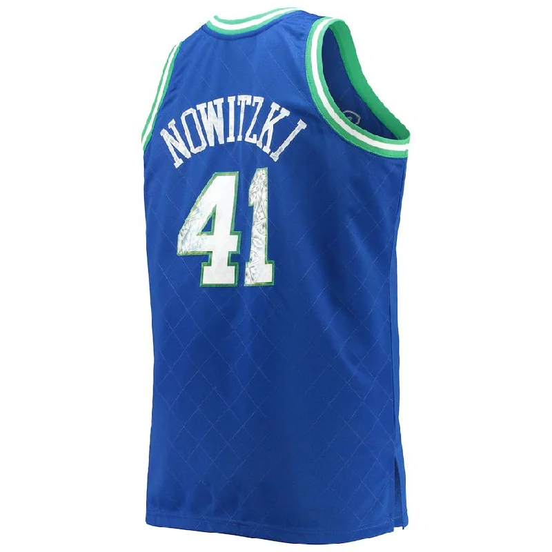 D.Mavericks #41 Dirk Nowitzki Mitchell & Ness Big & Tall 1998-99 75th Anniversary Diamond Swingman Jersey Royal Stitched American Basketball Jersey