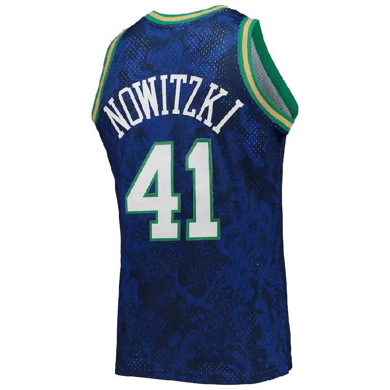 D.Mavericks #41 Dirk Nowitzki Mitchell & Ness Hardwood Classics 1998-99 Lunar New Year Swingman Jersey Blue Stitched American Basketball Jersey